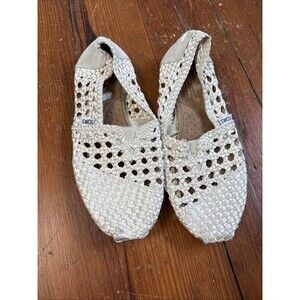TOMS Cream Woven Crochet Boho Style Classic Slip On Shoes Womens 8
